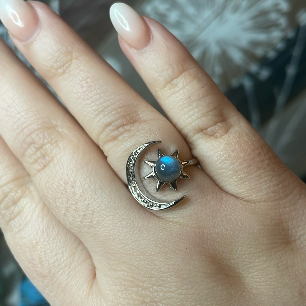Labradorite Crystal Sun & Moon Ring